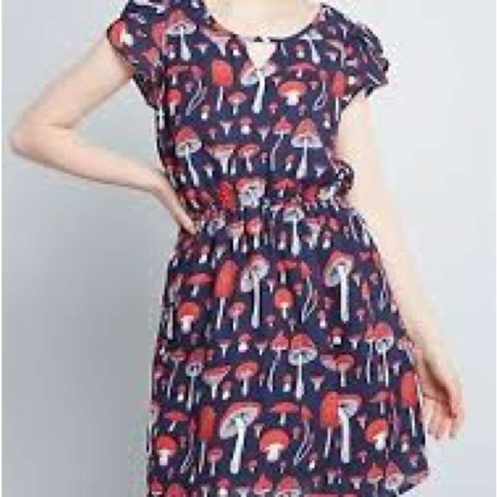 ModCloth Mushroom Print Dress - Red and Blue